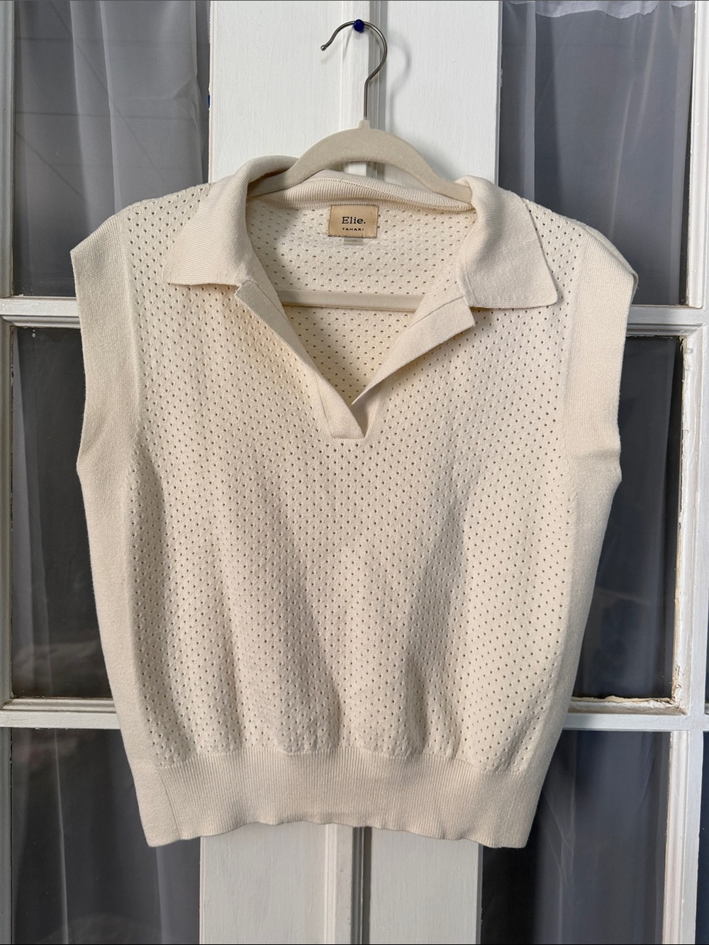 ElieTahari Cream Sleeveless Knit Polo Sweater or Sweater Vest